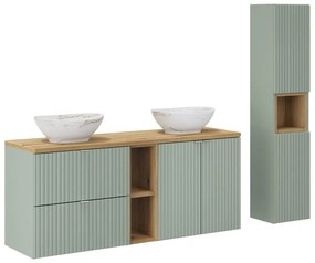 Koupelnová sestava Line Reed Green se skřínkami a umyvadly 140 cm zelená/dub evoke