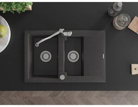Mexen Gaspar, 1,5-komorový granitový drez 737x475x177 mm a drezová batéria Carla, čierna škvrnitá, 6507-76-670700-00