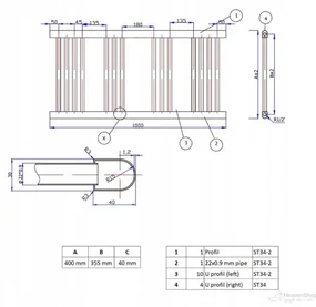 Erga Puerto, vykurovacie teleso 1000x400 mm, 393W, čierna matná, ERG-LAV-GRZE-BK-40100
