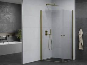 Mexen Pretoria Duo, sprchovací kút s 2-krídlovými dverami 80 (dvere) x 70 (dvere) cm, 6mm číre sklo, zlatý profil, 852-080-070-50-00-02