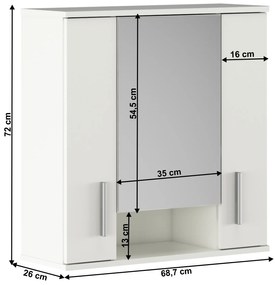 Závesná kúpelňová skrinka so zrkadlom Leah  01 (biela matná). Vlastná spoľahlivá doprava až k Vám domov. 1065342