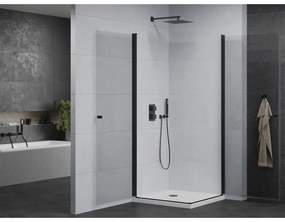 Mexen Pretoria Duo, sprchovací kút s 2-krídlovými dverami 70 (dvere) x 70 (dvere) cm, 6mm číre sklo, čierny profil + slim sprchová vanička 5cm biela s čiernym sifónom, 852-070-070-70-02-4010B