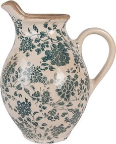 Retro béžový keramický dekoračný džbán s kvetmi M - 21*16*24 cm