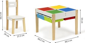 Detský drevený stôl s 2 stoličkami ECOTOYS – otočný blat, 4 úložné priehradky