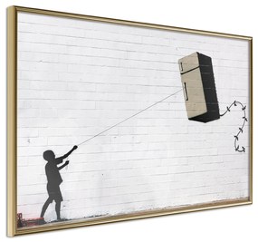 Artgeist Plagát - Flying Fridge [Poster] Veľkosť: 30x20, Verzia: Zlatý rám