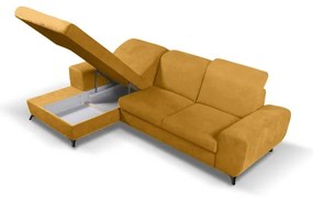 Rozkladacia rohová čalúnená sedacia súprava s úložným priestorom do L ALTA ľavá žltá