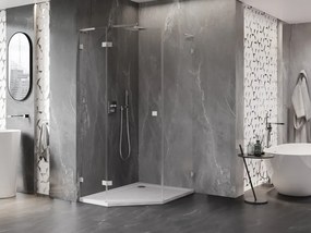 Mexen Lunar, L päťuholníkový sprchový kút naklápací doľava 90 x 100 cm, 8mm číre sklo, oceľový profil, 831L-090L-100P-97-00-L