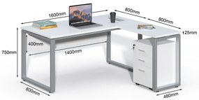 Rohový kancelársky stôl s kontajnerom Houseland Prime Home 01 160 cm biely