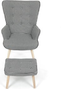 Relaxačné kreslo ušiak LISA + taburet — masív, látka, vzor pepito