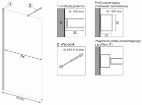 Rea Aero N, sprchová zástena typu Walk-In 70cm, 8mm číre sklo, chrómový profil + polička a vešiak EVO, KPL-K7840