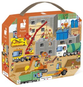 Puzzle pre deti Na stavbe Janod v kufríku 36 ks od 4 rokov