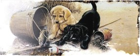 Béžová antik nástenná kovová ceduľa so šteniatkami - 50*20cm