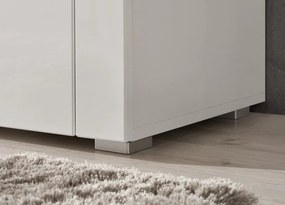 Široká TV skrinka Leeds, biela lesk, s osvetlením