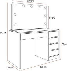 TOALETNÝ STOLÍK ORLANDO KAŠMÍR MATNÝ + ZRKADLO + LED