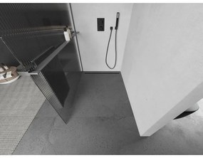 Mexen Kioto+, sprchová zástena Walk-In s poličkou a vešiakom 140 x 200 cm, 8mm sklo s rebrovým vzorom, grafitový profil, 800-140-121-66-09