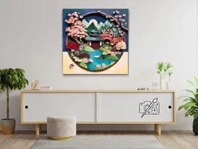 Gario Diamantové maľovanie Japonská záhrada Rozmery: 80 x 80 cm, Rámovanie: S vnútorným rámom, Diamanty: Štvorcové