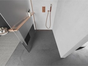 Mexen Kioto+ L, sprchová zástena Walk-In s poličkou a vešiakom 80 x 200 cm, 8mm číre sklo-námraza, medený matný profil, 800-080-123-65-35