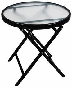 Divero okrúhly skladací odkladací stolík so sklenenou doskou, oceľný rám, Ø 45 cm, čierny