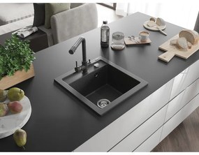 Mexen Vito, 1-komorový granitový drez 520x490x210 mm, čierna škvrnitá batéria Duero, čierna škvrnitá, 6503-76-671600-76
