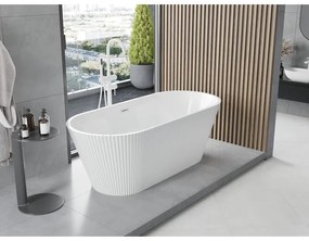 Mexen Yara, voľne stojaca ryhovaná vaňa 170 x 75 cm, biela lesklá, biely prepad, 52861707500-20