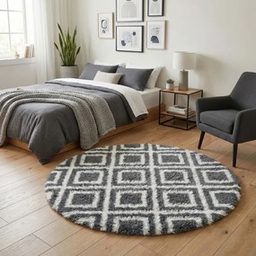 Protišmykový koberec DECOR čierny / biely kruh