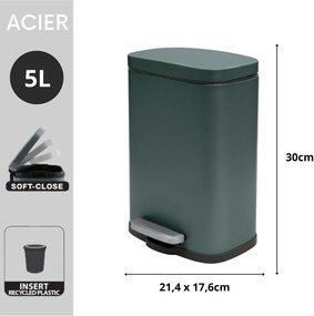 Tmavozelený nášľapný oceľový odpadkový kôš 5 l Akira – Spirella
