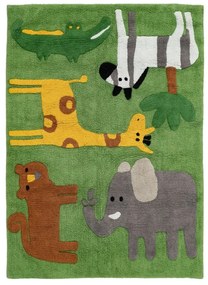 Zelený prateľný bavlnený detský koberec 100x135 cm Animals – Ixia
