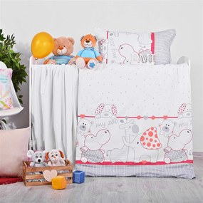 Obliečky detské Zoo červeno-sivé EMI: Detský set 90x130 + 45x65