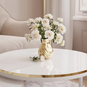 Dizajnový konferenčný stolík ZOLA 2v1 biely lesk + zlatá