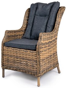 Záhradné ratanové kreslo KINGSTON žlto-sivé s tmavými poduškami