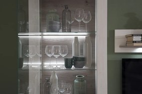 Vysoká vitrína Cruz, bielená pínia/šedý dub