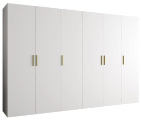 Šatníková skriňa 300 cm Borry 1 (biela + zlatá). Akcia -20%. Vlastná spoľahlivá doprava až k Vám domov. 1125793