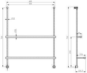 Sapho Sapho, Závesný držiak uterákov na sprchovú zástenu 600x730x125mm, čierna mat, 1301-09B
