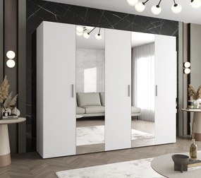 Šatníková skriňa 250 cm Borry 2 (biela + strieborná). Vlastná spoľahlivá doprava až k Vám domov. 1125836