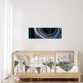 Obraz modrých liniek (s hodinami) (90x30 cm)