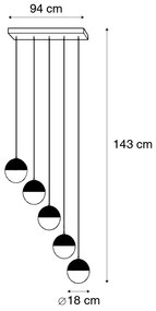 Priemyselné závesné svietidlo bronzové s drevom 5-žiarovkové - Haicha