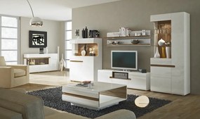 Nízka vitrína Linate, biely lesk/dub