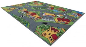 Detský koberec REBEL ROADS Village life 90 Osada, protišmykový - sivý