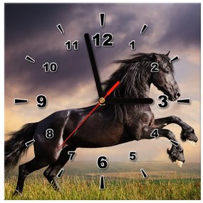 Gario Obraz s hodinami Silný čierny kôň Rozmery: 100 x 40 cm