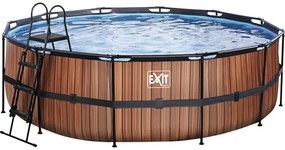 Nadzemný bazén rámový EXIT Wood Pool ø450 x 122 cm design drevo s pieskovou filtráciou a rebríkom