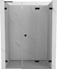 Mexen Lunar-F, L pravé skladacie sprchové dvere 145 cm, 8mm číre sklo, čierny matný profil, 836SL-145-050-70-00-P