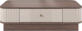 Kávový stolík Vesper 103x60 cm so zásuvkou na sokli - kasmír / orech / zlatá úchytka