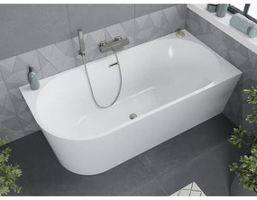 Mexen Mia, voľne stojaca rohová vaňa, pravá, 160 x 75 cm, biela, brúsená oceľ prepad, 52691607500P-97