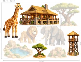 Minecraft Safari se žirafou a lvem arch 46 x 34 cm