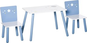 HOMCOM Detský Stôl a 2 Stoličky Set Drevený Stôl so Stoličkami pre Deti 2-4 Roka Stôl 60x40x43 cm a Stoličky 28x26x48 cm do Spálne a Obývačky Biela a