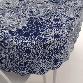 Biante Bavlnený oválny obrus Sandra SA-273 Biele mandaly na tmavo modrom 100x160 cm