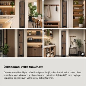 Šatníková skrinka kovová pracovná hlboká 2-dverová antracit/orech, 292x1720x600 mm: BARTEK 1 Plus D600 Eco Design