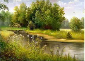 Obraz - Rieka pri lese, olejomaľba (70x50 cm)