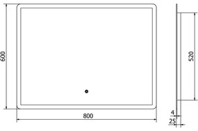 Mexen Navia, LED kúpeľňové zrkadlo s podsvietením 80 x 60 cm, 6000K, ochrana proti zahmlievaniu, 9803-080-060-611-00