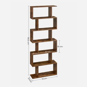 Vasagle Polica/regál na knihy PRESTON, 70x24x190,5cm, hnedá